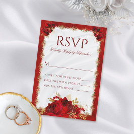 Rote und goldene elegante Blumen-Hochzeitskarte RSVP Karte