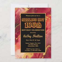Rote und goldene Flammen zum 100. Geburtstag Einla Einladung