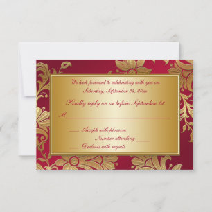 Rote und goldene Flora-Antwortkarte RSVP Karte