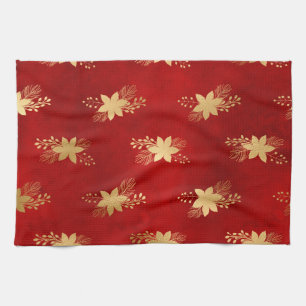 Rote und goldene Fohlen Winterpoinsettia Geschirrtuch