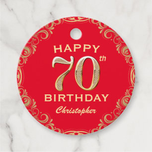 Rote und goldene Glitzer Rahmen der 70. Geburtstag Geschenkanhänger