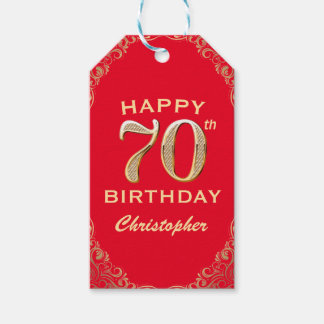 Rote und goldene Glitzer Rahmen der 70. Geburtstag Geschenkanhänger