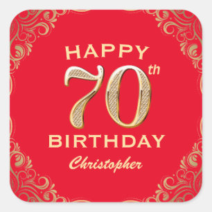 Rote und goldene Glitzer Rahmen der 70. Geburtstag Quadratischer Aufkleber
