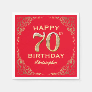 Rote und goldene Glitzer Rahmen der 70. Geburtstag Serviette