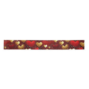 Rote und goldene Herzen Satinband