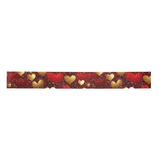 Rote und goldene Herzen Satinband (Vorderseite)