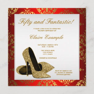 Rote und goldene High Heels Damen 50. Geburtstag Einladung