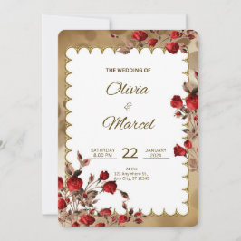 Rote und goldene Hochzeit Einladung