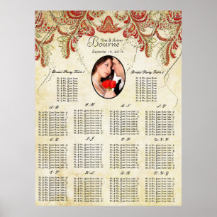 Rote und goldene Hochzeitstabelle für Ihr Foto Poster