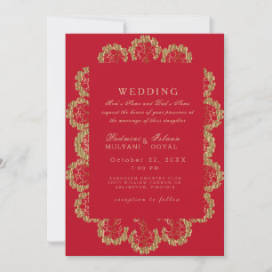 Rote und goldene indische Monogramm-Hochzeit Einladung