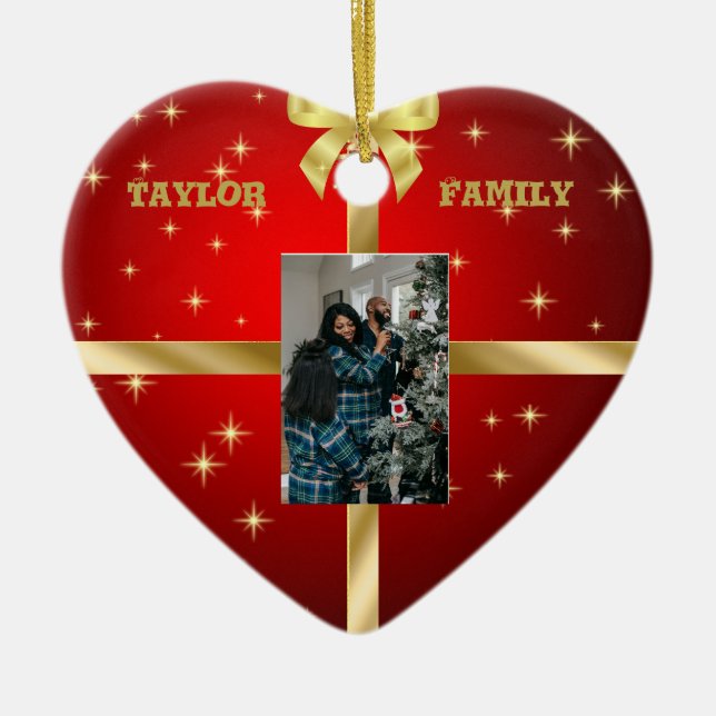 Rote und goldene Keramik Foto Ornament (Vorne)