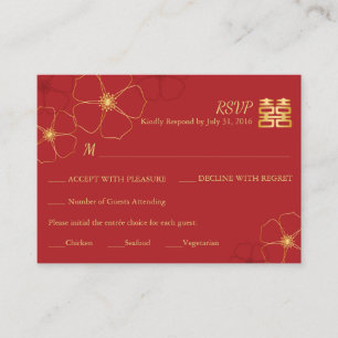 Rote und goldene Kirschblüten Hochzeit-RSVP-Karte Begleitkarte