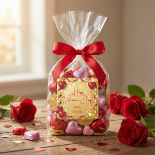 Rote und goldene Luftballons Frohes Valentinstag Quadratischer Aufkleber
