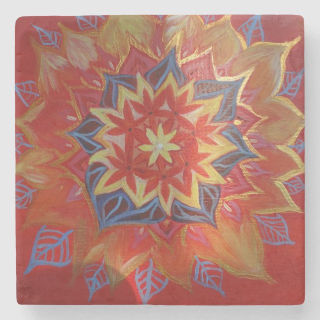 Rote und goldene Mandala Marmorplatte Untersetzer (Vorderseite)