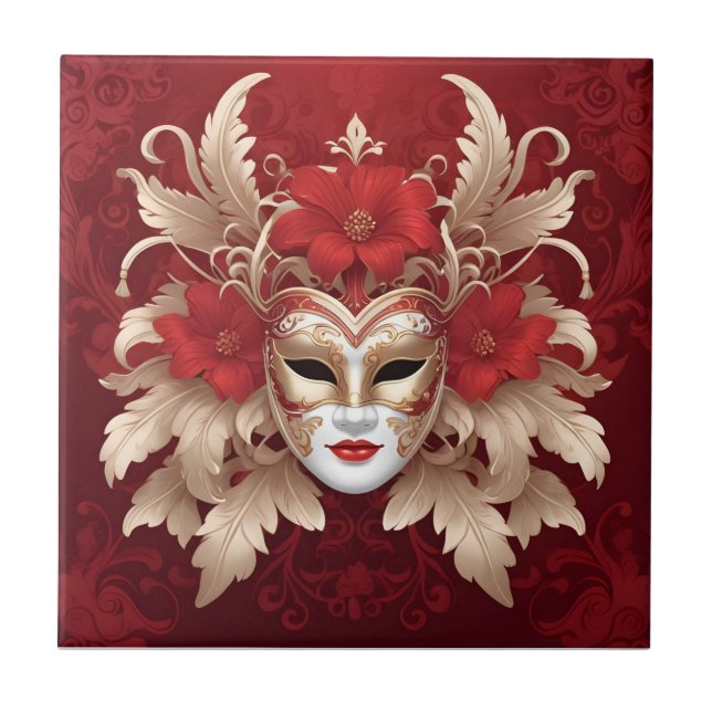 Rote und goldene Maske Fliese (Vorderseite)