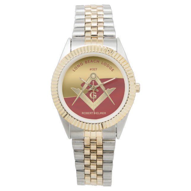 Rote und goldene Masonic-Mit Monogramm Uhr (Vorderseite)