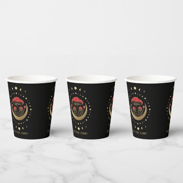 Rote und goldene Mushrooms Gold Crescent Moon Pappbecher (Multi)