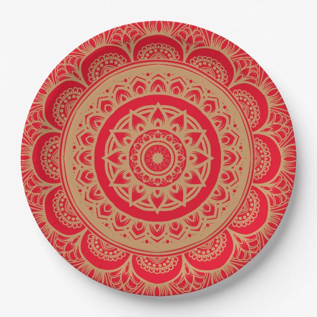 Rote und goldene Papierplatte Pappteller (Vorderseite)