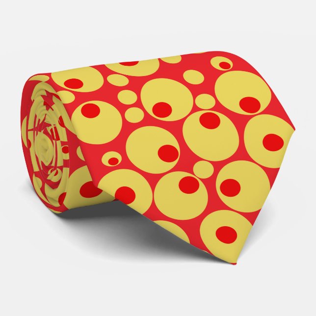 Rote und goldene Polka Dots Krawatte (Gerollt)