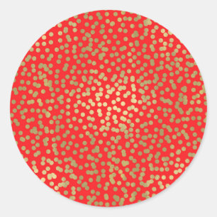 Rote und goldene Punkte Konfetti Elegant Schick Gl Runder Aufkleber