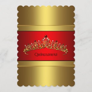 Rote und goldene Quinceanera Gold-Tiara Geburtstag Einladung