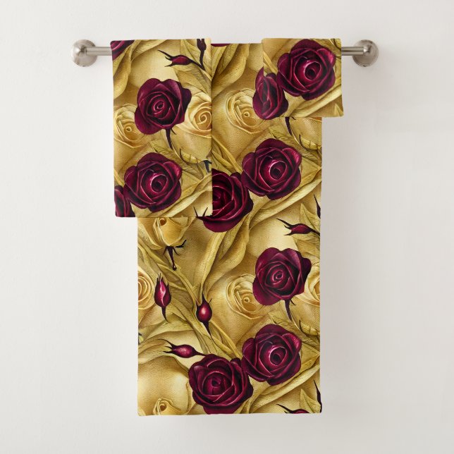 Rote und goldene Rose Badhandtuch Set (Insitu)