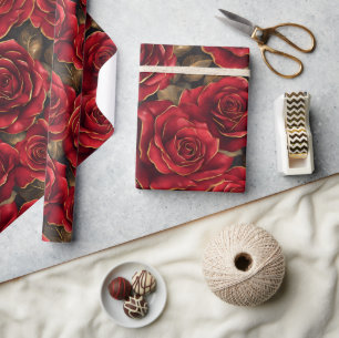 Rote und goldene Rose Geschenkpapier