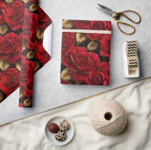 Rote und goldene Rose Geschenkpapier