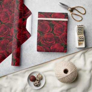 Rote und goldene Rosen Geschenkpapier