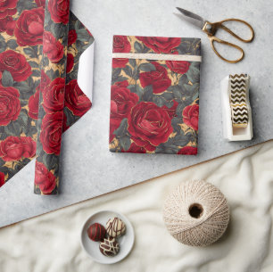 Rote und goldene Rosen  Geschenkpapier