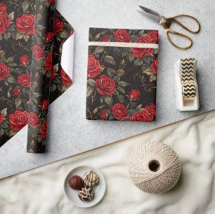 Rote und goldene Rosen  Geschenkpapier
