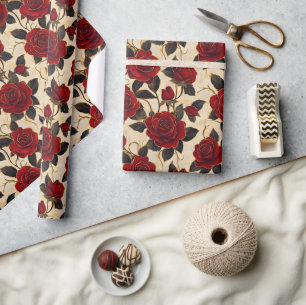 Rote und goldene Rosen  Geschenkpapier