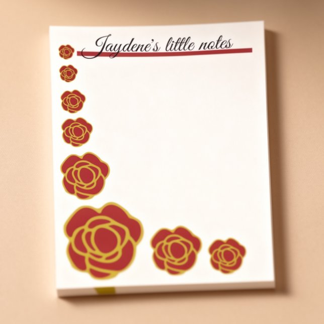 Rote und goldene Rosen  Post-it Klebezettel (Cute red roses with gold trip and the heading can be customized to whatever you want.)