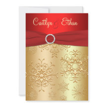 Rote und goldene Schneeflocken Einladung Hochzeit