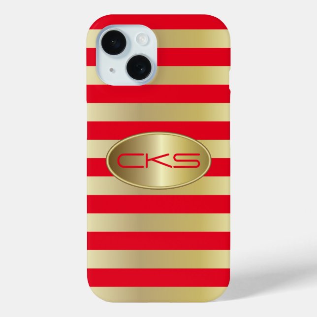 Rote und goldene Streifen | Monogramm Case-Mate iPhone Hülle (Rückseite)