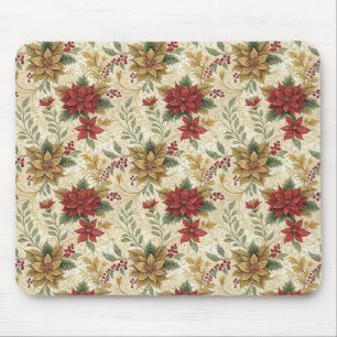Rote und goldene Vintage Poinsettia Florenz Mousepad