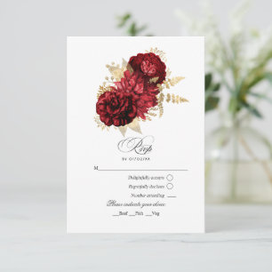 Rote und goldene Vintage-Rosen RSVP Karte
