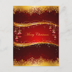 Rote und goldene Weihnachtsbällchen & Schneeflocke Feiertagspostkarte