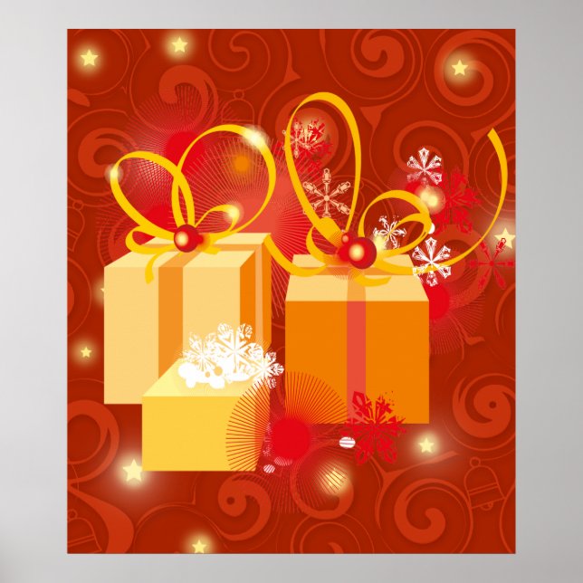 Rote und goldene Weihnachtsgeschenke Poster (Vorne)