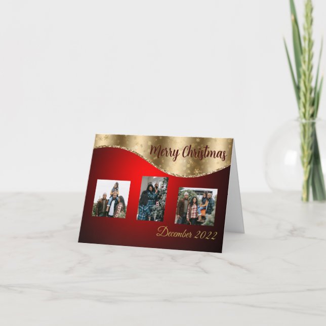 Rote und goldene Weihnachtskarte Feiertagskarte (Vorderseite)