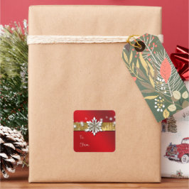 Rote und goldene Weihnachtsmarke Quadratischer Aufkleber