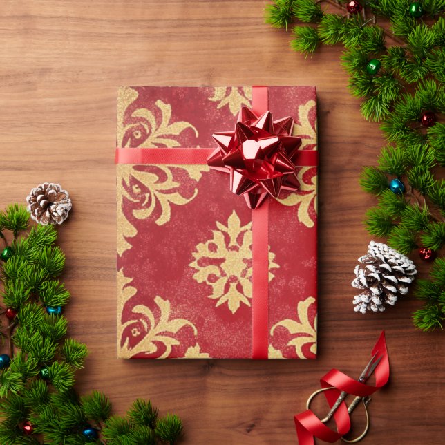Rote und goldene Weihnachtsmuster Geschenkpapier (Feiertagsgeschenk)