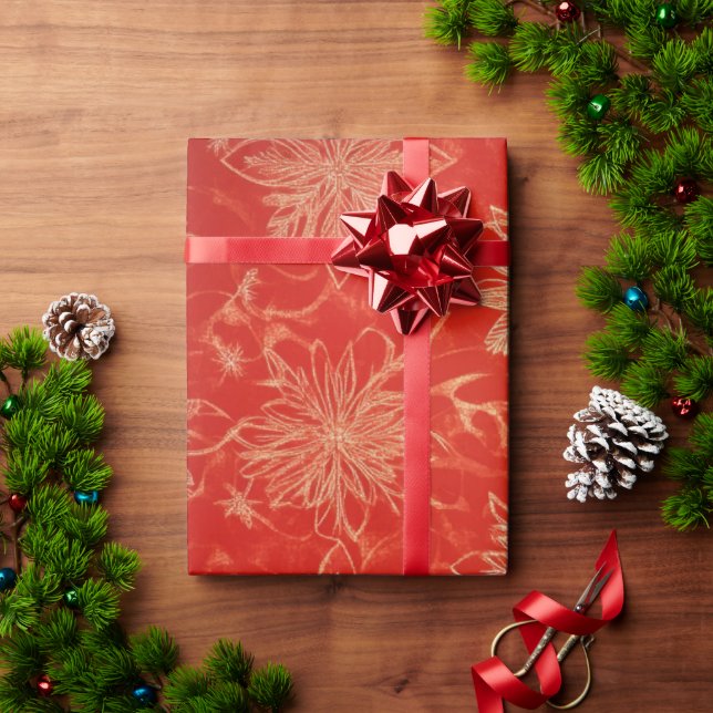 Rote und goldene Weihnachtsmuster Geschenkpapier (Feiertagsgeschenk)