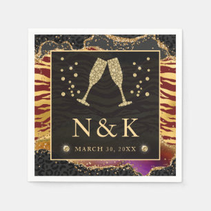 Rote und goldene wilde Dschungel-Glitzer-Achat-Hoc Serviette