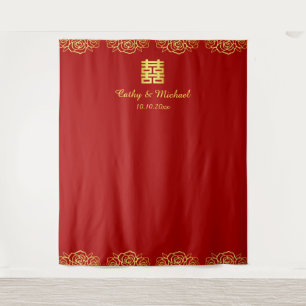 Rote und goldfarbene Rose chinesische Hochzeitskul Wandteppich