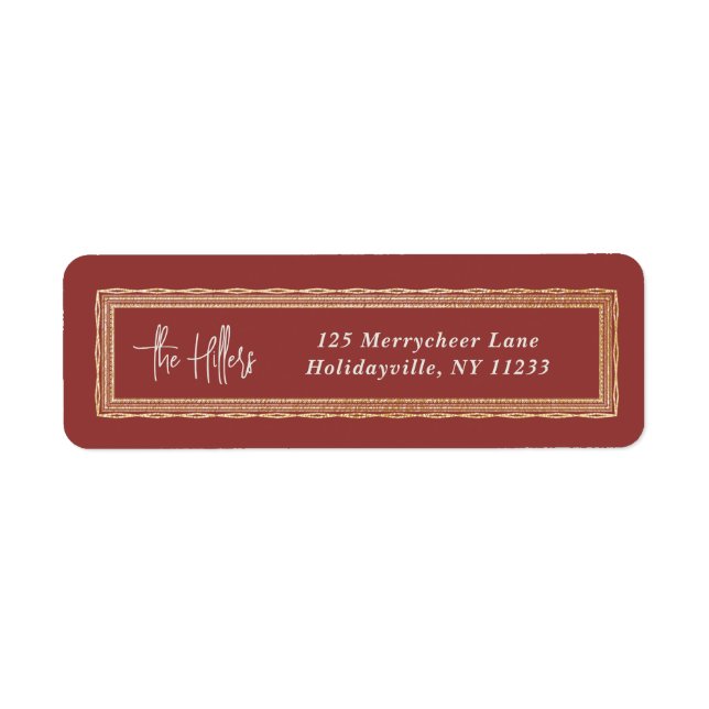 Rote und Goldrahmen-Script-Rücksendeadresse (Vorne)