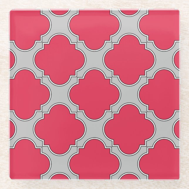 Rote und graue Quatrefolien Glasuntersetzer (Vorderseite)
