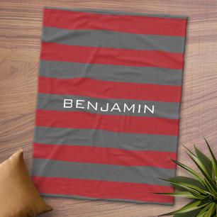 Rote und graue Rugby Streifen mit Individuelle Nam Fleecedecke