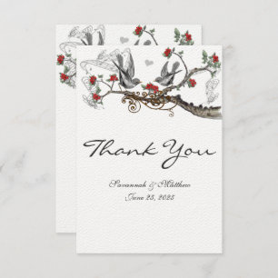 Rote und graue Vintage Vögel - Einladung zur Hochz