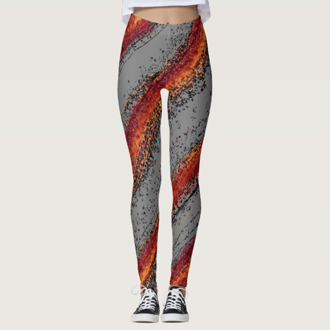 Rote und graue Wellen Leggings (Vorderseite)